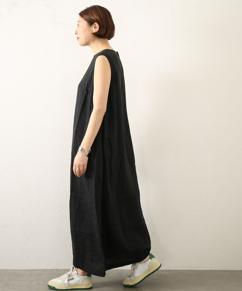 【美品】24SS ローハーマン リネンキャンバスノースリーブワンピース ブラック 美品】24SS ローハーマン リネンキャンバスノースリーブワンピース