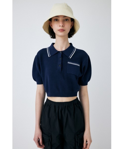 MOUSSY（マウジー）の「MARINE CROPPED KNIT トップス（ニット/セーター・レディース・ホワイト/ネイビー/パープル/ライトブルー・FREE）」の4枚目の写真