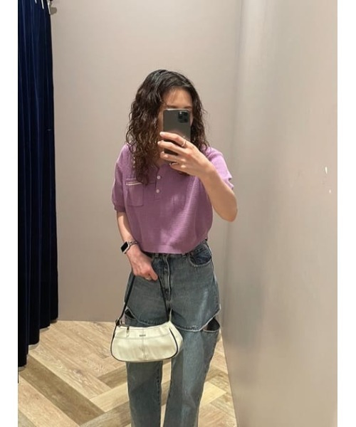 MOUSSY（マウジー）の「MARINE CROPPED KNIT トップス（ニット/セーター・レディース・ホワイト/ネイビー/パープル/ライトブルー・FREE）」の11枚目の写真