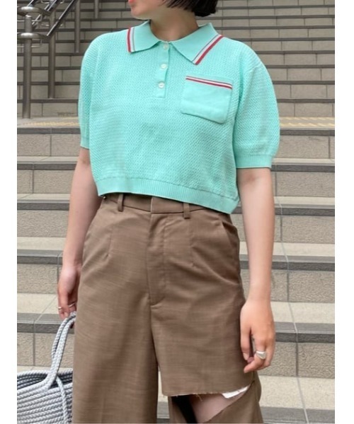 MOUSSY（マウジー）の「MARINE CROPPED KNIT トップス（ニット/セーター・レディース・ホワイト/ネイビー/パープル/ライトブルー・FREE）」の6枚目の写真