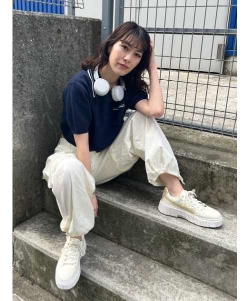 MOUSSY（マウジー）の「MARINE CROPPED KNIT トップス（ニット/セーター・レディース・ホワイト/ネイビー/パープル/ライトブルー・FREE）」の22枚目の写真