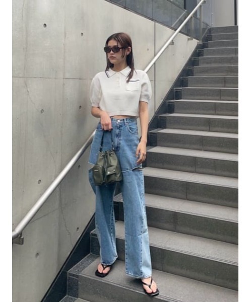 MOUSSY（マウジー）の「MARINE CROPPED KNIT トップス（ニット/セーター・レディース・ホワイト/ネイビー/パープル/ライトブルー・FREE）」の20枚目の写真