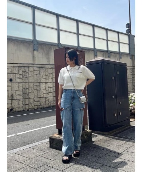 MOUSSY（マウジー）の「MARINE CROPPED KNIT トップス（ニット/セーター・レディース・ホワイト/ネイビー/パープル/ライトブルー・FREE）」の17枚目の写真