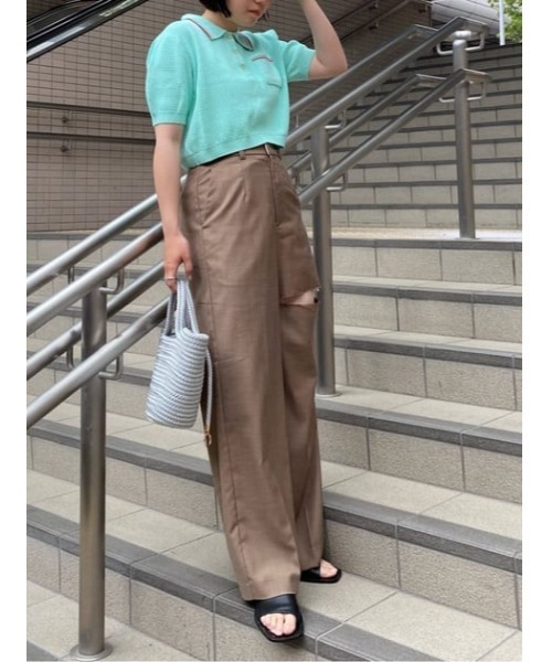 MOUSSY（マウジー）の「MARINE CROPPED KNIT トップス（ニット/セーター・レディース・ホワイト/ネイビー/パープル/ライトブルー・FREE）」の5枚目の写真