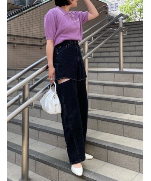 MOUSSY（マウジー）の「MARINE CROPPED KNIT トップス（ニット/セーター・レディース・ホワイト/ネイビー/パープル/ライトブルー・FREE）」の10枚目の写真