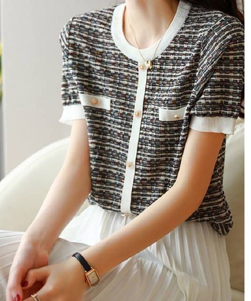 Ritzy(リッツィー)の「ツィードジャケット風半袖カットソー(Tシャツ/カットソー・レディース・ブラック/ブルー/ホワイト・M/L)」の2枚目の写真