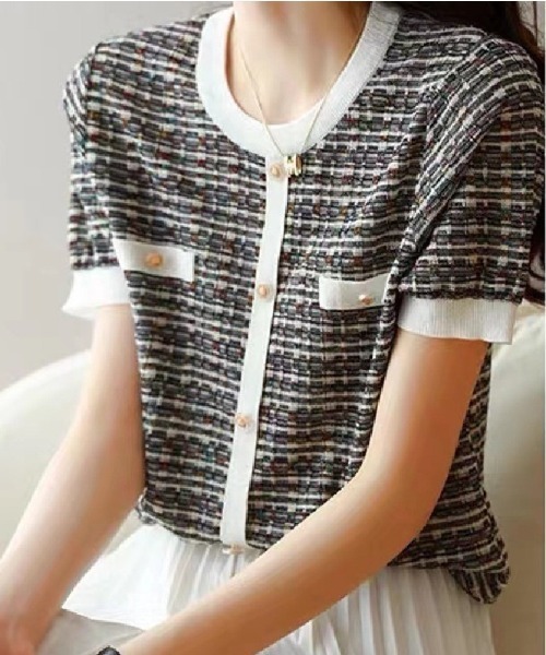 Ritzy(リッツィー)の「ツィードジャケット風半袖カットソー(Tシャツ/カットソー・レディース・ブラック/ブルー/ホワイト・M/L)」の7枚目の写真