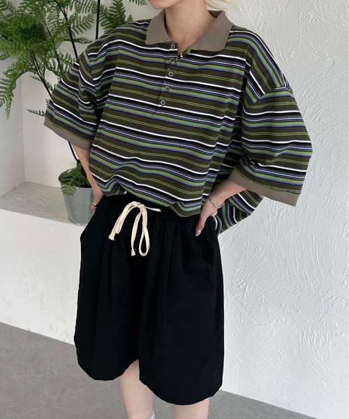 sedacle(セダクル)の「レトロマルチボーダーポロ(ポロシャツ・メンズ・ブラウン/ブラック/グリーン・LARGE/MEDIUM)」の3枚目の写真