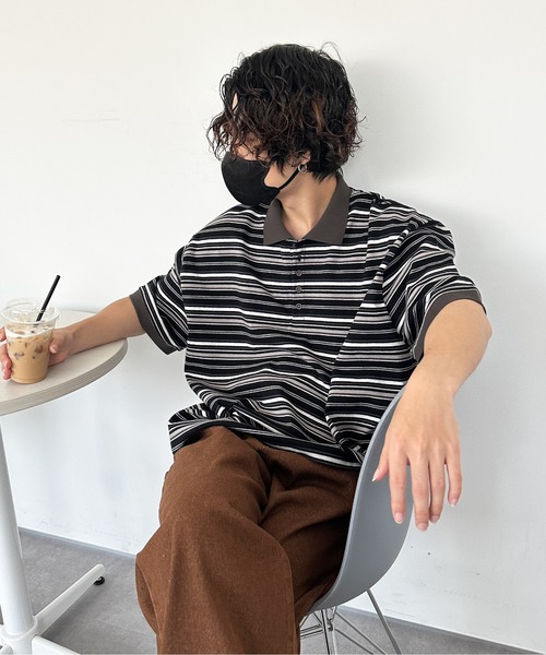 sedacle(セダクル)の「レトロマルチボーダーポロ(ポロシャツ・メンズ・ブラウン/ブラック/グリーン・LARGE/MEDIUM)」の1枚目の写真