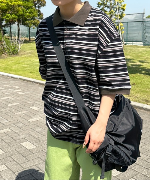 sedacle(セダクル)の「レトロマルチボーダーポロ(ポロシャツ・メンズ・ブラウン/ブラック/グリーン・LARGE/MEDIUM)」の5枚目の写真