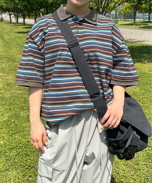 sedacle(セダクル)の「レトロマルチボーダーポロ(ポロシャツ・メンズ・ブラウン/ブラック/グリーン・LARGE/MEDIUM)」の11枚目の写真