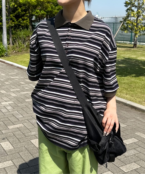 sedacle(セダクル)の「レトロマルチボーダーポロ(ポロシャツ・メンズ・ブラウン/ブラック/グリーン・LARGE/MEDIUM)」の4枚目の写真