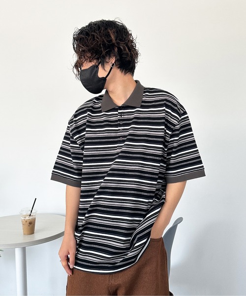sedacle(セダクル)の「レトロマルチボーダーポロ(ポロシャツ・メンズ・ブラウン/ブラック/グリーン・LARGE/MEDIUM)」の9枚目の写真