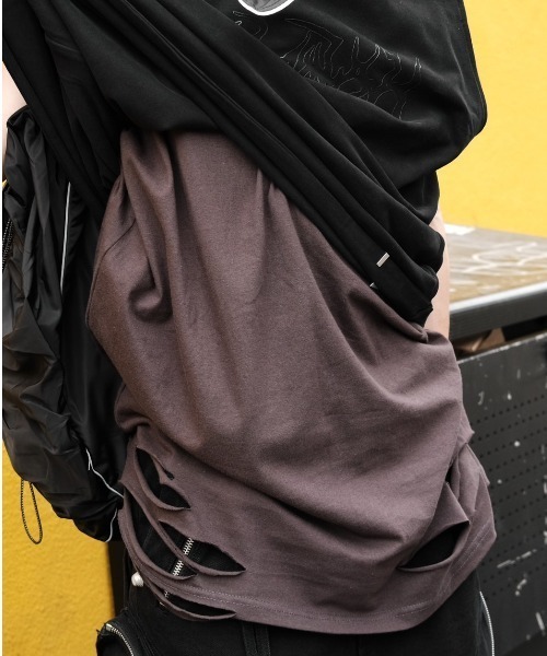 XU(エックスユー)の「韓国ファッション XU エックスユー damage sleeveless ダメージスリーブレス ダメージノースリーブ ダメージTシャツ(Tシャツ/カットソー・メンズ・ベージュ/ブラック/ホワイト/チャコールグレー/カーキ・ONE SIZE)」の10枚目の写真