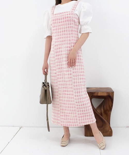 MODE ROBE(モードローブ)の「トップスセットツイードジャンパースカート(ジャンパースカート・レディース・ブラック/ピンク・FREE)」の1枚目の写真