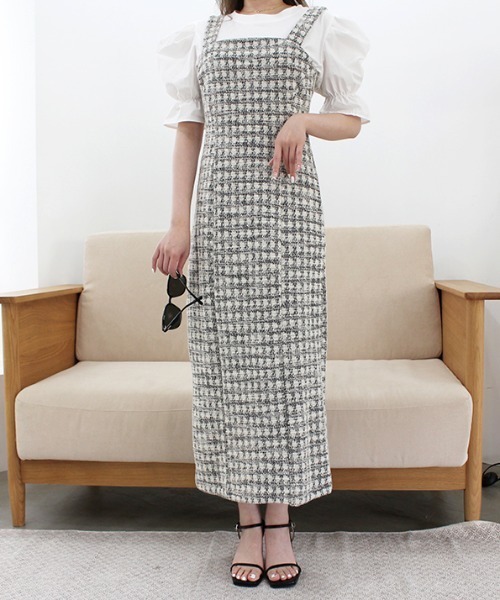 MODE ROBE(モードローブ)の「トップスセットツイードジャンパースカート(ジャンパースカート・レディース・ブラック/ピンク・FREE)」の2枚目の写真