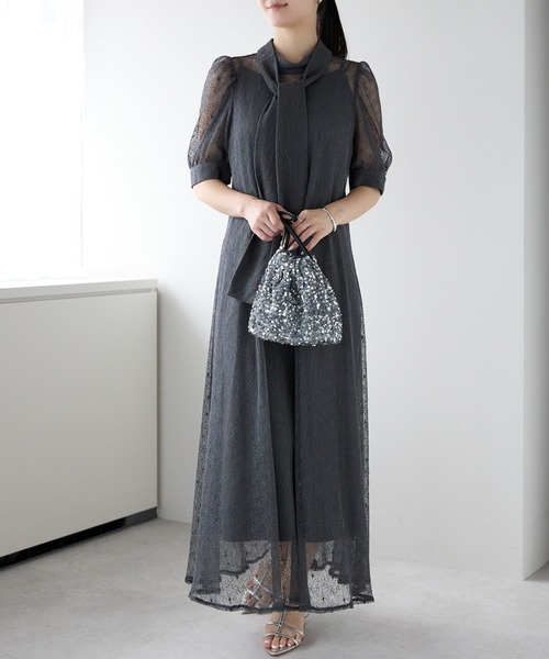 PREFERIR（プレフェリール）の「【体型カバー】結婚式 オケージョン レース Ａライン ロングドレス（インナー付き)（ドレス・レディース・グリーン/ネイビー/モカ/ボルドー/ベージュ/ブルー/グレー・LARGE/MEDIUM）」の9枚目の写真