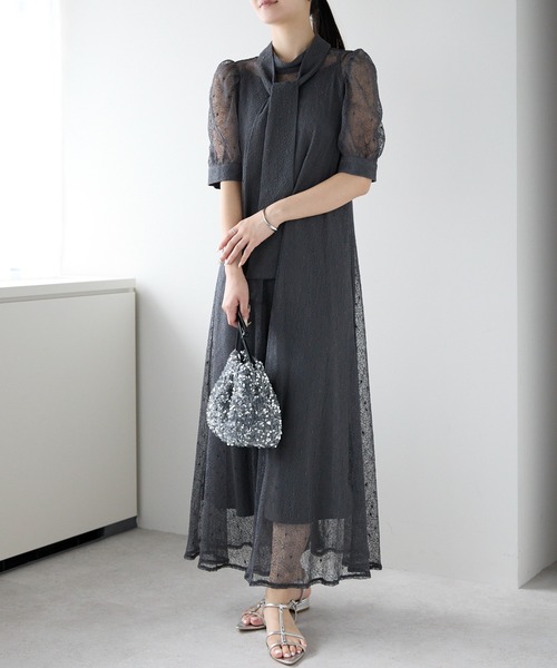 PREFERIR（プレフェリール）の「【体型カバー】結婚式 オケージョン レース Ａライン ロングドレス（インナー付き)（ドレス・レディース・グリーン/ネイビー/モカ/ボルドー/ベージュ/ブルー/グレー・LARGE/MEDIUM）」の10枚目の写真
