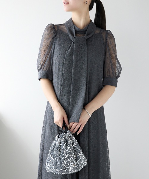 PREFERIR（プレフェリール）の「【体型カバー】結婚式 オケージョン レース Ａライン ロングドレス（インナー付き)（ドレス・レディース・グリーン/ネイビー/モカ/ボルドー/ベージュ/ブルー/グレー・LARGE/MEDIUM）」の13枚目の写真