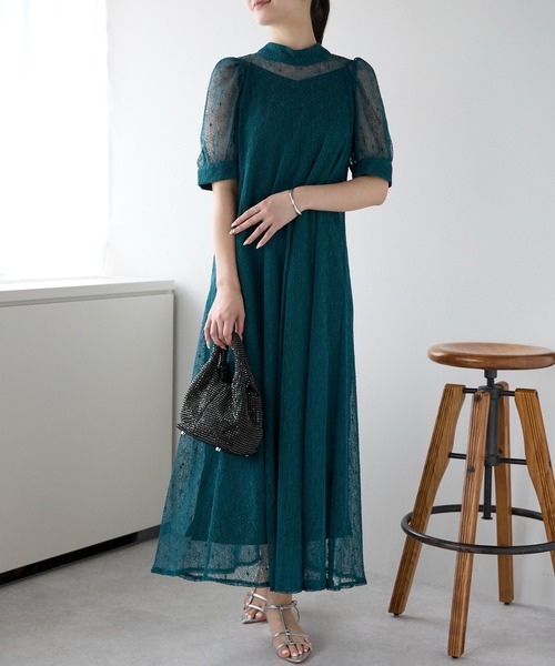 PREFERIR（プレフェリール）の「【体型カバー】結婚式 オケージョン レース Ａライン ロングドレス（インナー付き)（ドレス・レディース・グリーン/ネイビー/モカ/ボルドー/ベージュ/ブルー/グレー・LARGE/MEDIUM）」の18枚目の写真