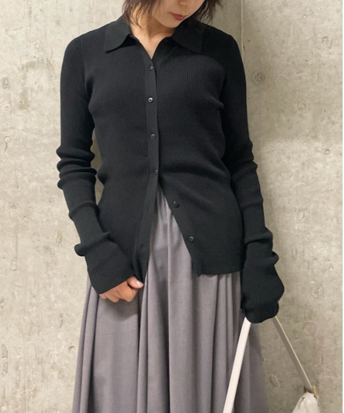 Mila Owen(ミラオーウェン)の「ポロ衿コンパクト細リブニットカーディガン【ウォッシャブル/手洗い可能】(カーディガン/ボレロ・レディース・ベージュ/ピンク/アイボリー/ブラック・0/1)」の3枚目の写真