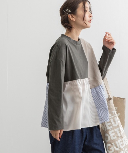 POU DOU DOU（プードゥドゥ）の「パッチワークギャザートップス（Tシャツ/カットソー・レディース・ブラック/スミクロ/オフホワイト・3）」の4枚目の写真