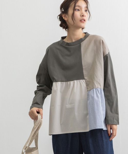POU DOU DOU（プードゥドゥ）の「パッチワークギャザートップス（Tシャツ/カットソー・レディース・ブラック/スミクロ/オフホワイト・3）」の6枚目の写真