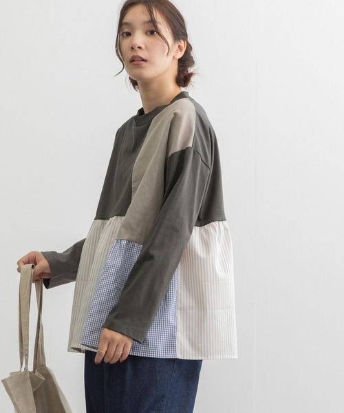 POU DOU DOU（プードゥドゥ）の「パッチワークギャザートップス（Tシャツ/カットソー・レディース・ブラック/スミクロ/オフホワイト・3）」の7枚目の写真