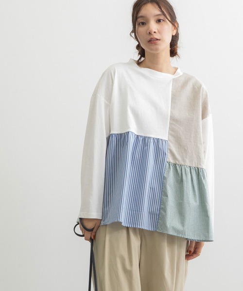POU DOU DOU（プードゥドゥ）の「パッチワークギャザートップス（Tシャツ/カットソー・レディース・ブラック/スミクロ/オフホワイト・3）」の12枚目の写真
