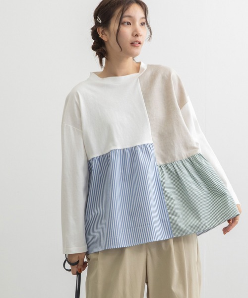 POU DOU DOU（プードゥドゥ）の「パッチワークギャザートップス（Tシャツ/カットソー・レディース・ブラック/スミクロ/オフホワイト・3）」の13枚目の写真