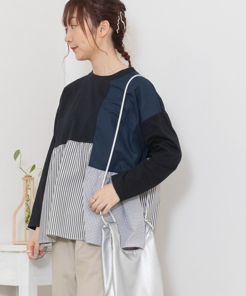 POU DOU DOU（プードゥドゥ）の「パッチワークギャザートップス（Tシャツ/カットソー・レディース・ブラック/スミクロ/オフホワイト・3）」の19枚目の写真