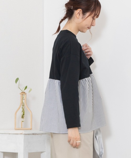 POU DOU DOU（プードゥドゥ）の「パッチワークギャザートップス（Tシャツ/カットソー・レディース・ブラック/スミクロ/オフホワイト・3）」の21枚目の写真