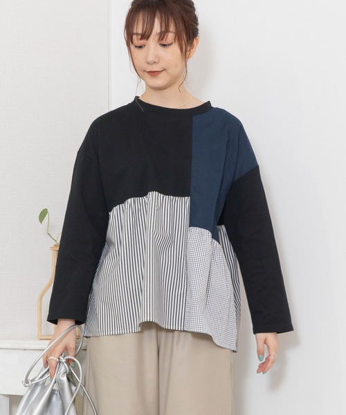 POU DOU DOU（プードゥドゥ）の「パッチワークギャザートップス（Tシャツ/カットソー・レディース・ブラック/スミクロ/オフホワイト・3）」の22枚目の写真