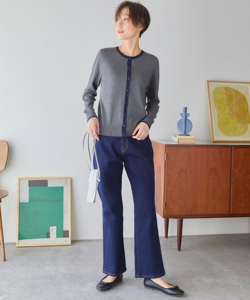 CROSS FUNCTION（クロスファンクション）の「おうちで洗える　バイカラークルーネックカーディガン【CF/クロスファンクション】（カーディガン/ボレロ・レディース・ライトベージュ/チャコールグレー・M/L）」の15枚目の写真