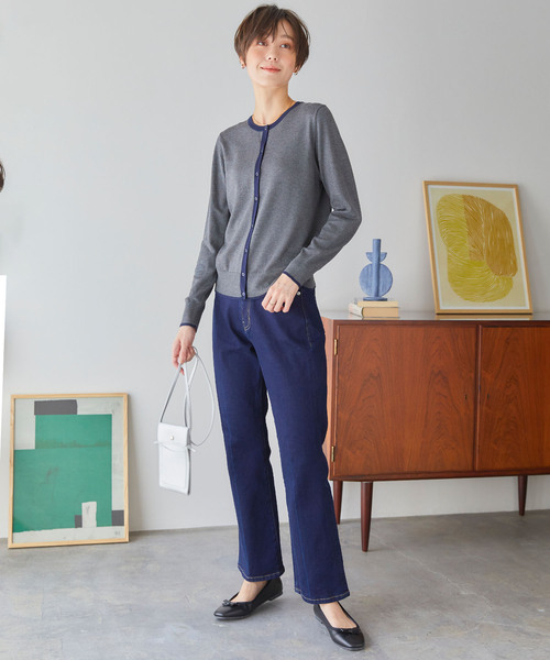 CROSS FUNCTION（クロスファンクション）の「おうちで洗える　バイカラークルーネックカーディガン【CF/クロスファンクション】（カーディガン/ボレロ・レディース・ライトベージュ/チャコールグレー・M/L）」の16枚目の写真