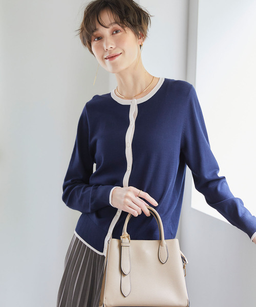 CROSS FUNCTION（クロスファンクション）の「おうちで洗える　バイカラークルーネックカーディガン【CF/クロスファンクション】（カーディガン/ボレロ・レディース・ライトベージュ/チャコールグレー・M/L）」の17枚目の写真