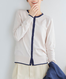 おうちで洗える バイカラークルーネックカーディガン【CF/クロスファンクション】