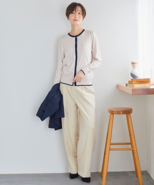 CROSS FUNCTION（クロスファンクション）の「おうちで洗える　バイカラークルーネックカーディガン【CF/クロスファンクション】（カーディガン/ボレロ・レディース・ライトベージュ/チャコールグレー・M/L）」の22枚目の写真