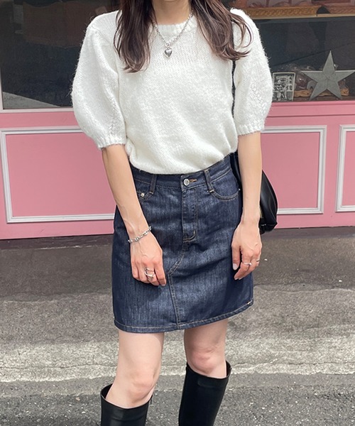 LE MORE(リモア)の「パフスリーブモヘアタッチ半袖ニット(ニット/セーター・レディース・グレー/ベージュ/アイボリー・FREE)」の9枚目の写真