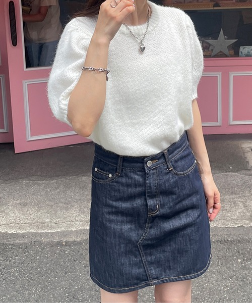 LE MORE(リモア)の「パフスリーブモヘアタッチ半袖ニット(ニット/セーター・レディース・グレー/ベージュ/アイボリー・FREE)」の10枚目の写真