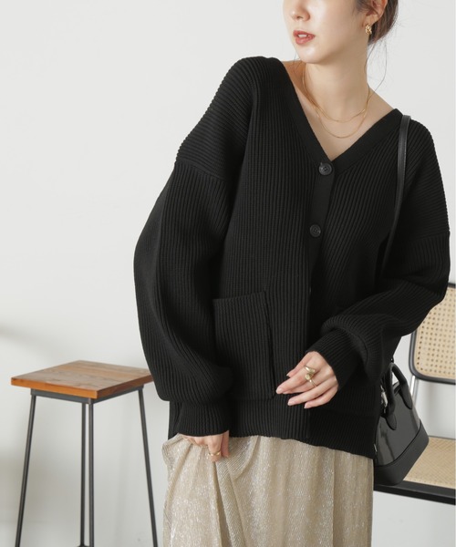 FREE'S MART（フリーズマート）の「◆［洗える］マシンウォッシャブエコルミドル丈カーディガン（カーディガン/ボレロ・レディース・ブラック/ピンク/ブルー/オフホワイト・FREE）」の7枚目の写真