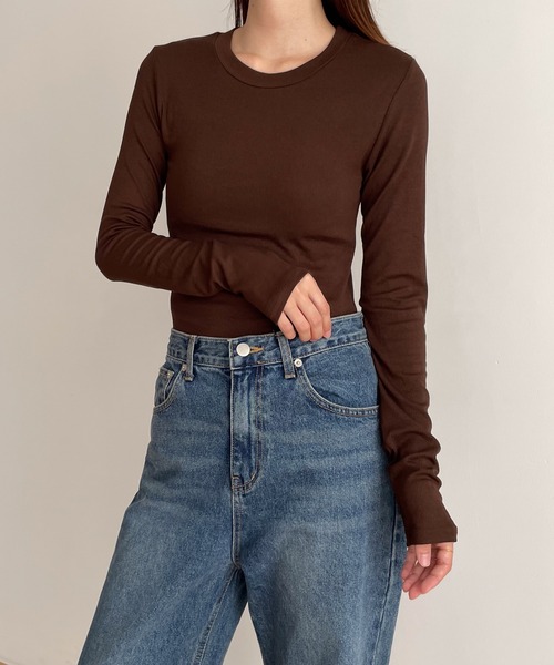 CANAL JEAN(キャナルジーン)の「El mar リブクルーネックロングTシャツ(Tシャツ/カットソー・レディース・チャコールグレー/ブラック/ブラウン/アイボリー・ONE SIZE)」の4枚目の写真