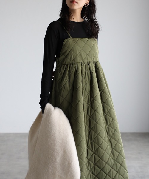 r.（アールドット）の「ダイヤキルト キャミワンピース（ジャンパースカート・レディース・ダークカーキ/カーキ/アイボリー/ブラック・FREE）」の20枚目の写真