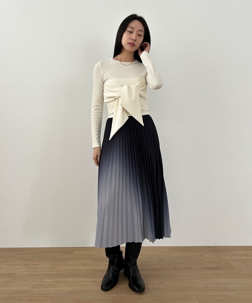 Didot.showroom（ディドット ショールーム）の「アシメグラデプリーツミディスカート（スカート・レディース・ワイン/ブラック/グレー・FREE）」の5枚目の写真