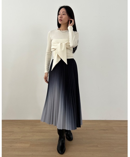 Didot.showroom（ディドット ショールーム）の「アシメグラデプリーツミディスカート（スカート・レディース・ワイン/ブラック/グレー・FREE）」の6枚目の写真