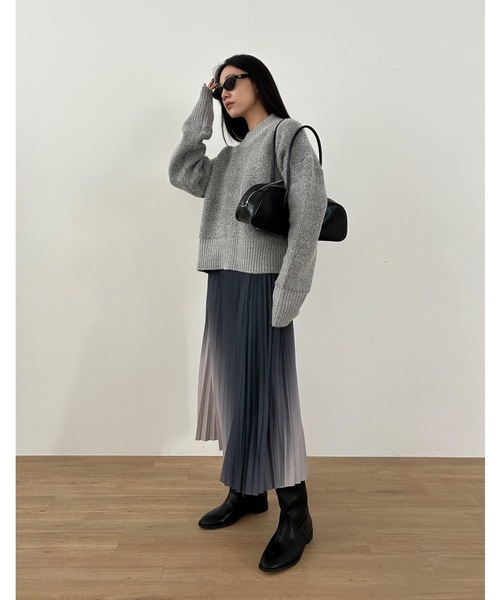 Didot.showroom（ディドット ショールーム）の「アシメグラデプリーツミディスカート（スカート・レディース・ワイン/ブラック/グレー・FREE）」の19枚目の写真