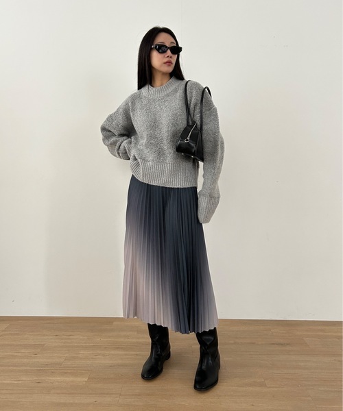 Didot.showroom（ディドット ショールーム）の「アシメグラデプリーツミディスカート（スカート・レディース・ワイン/ブラック/グレー・FREE）」の20枚目の写真