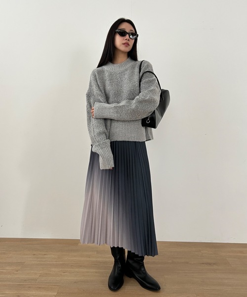 Didot.showroom（ディドット ショールーム）の「アシメグラデプリーツミディスカート（スカート・レディース・ワイン/ブラック/グレー・FREE）」の10枚目の写真