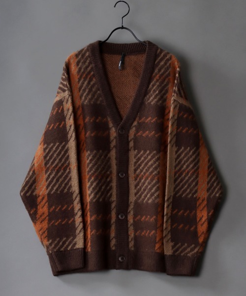 SITRY(シトリー)の「Balloon Sleeve Big silhouette Plaid Knit Cardigan/バルーンスリーブ ビッグシルエット チェック柄 ニット カーディガン/カーデ(カーディガン/ボレロ・メンズ・グレー/ブラック/ブラウン・M/L/XL)」の3枚目の写真