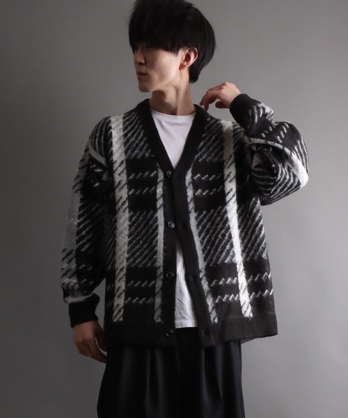 SITRY(シトリー)の「Balloon Sleeve Big silhouette Plaid Knit Cardigan/バルーンスリーブ ビッグシルエット チェック柄 ニット カーディガン/カーデ(カーディガン/ボレロ・メンズ・グレー/ブラック/ブラウン・M/L/XL)」の14枚目の写真
